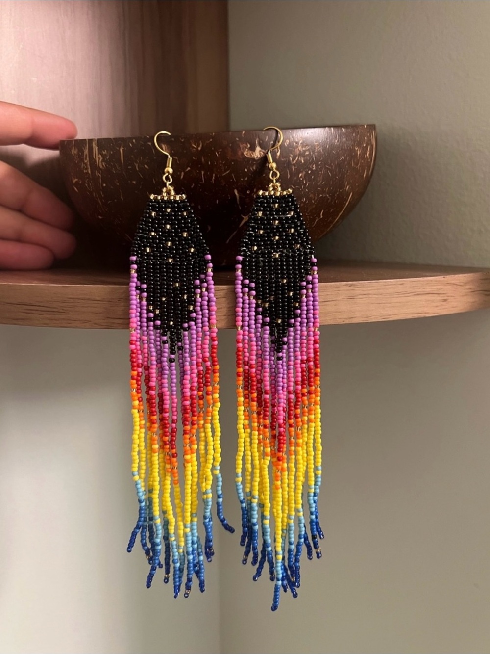 Midnight Rainbow Beaded Earrings - Black, Pink, Yellow, Blue